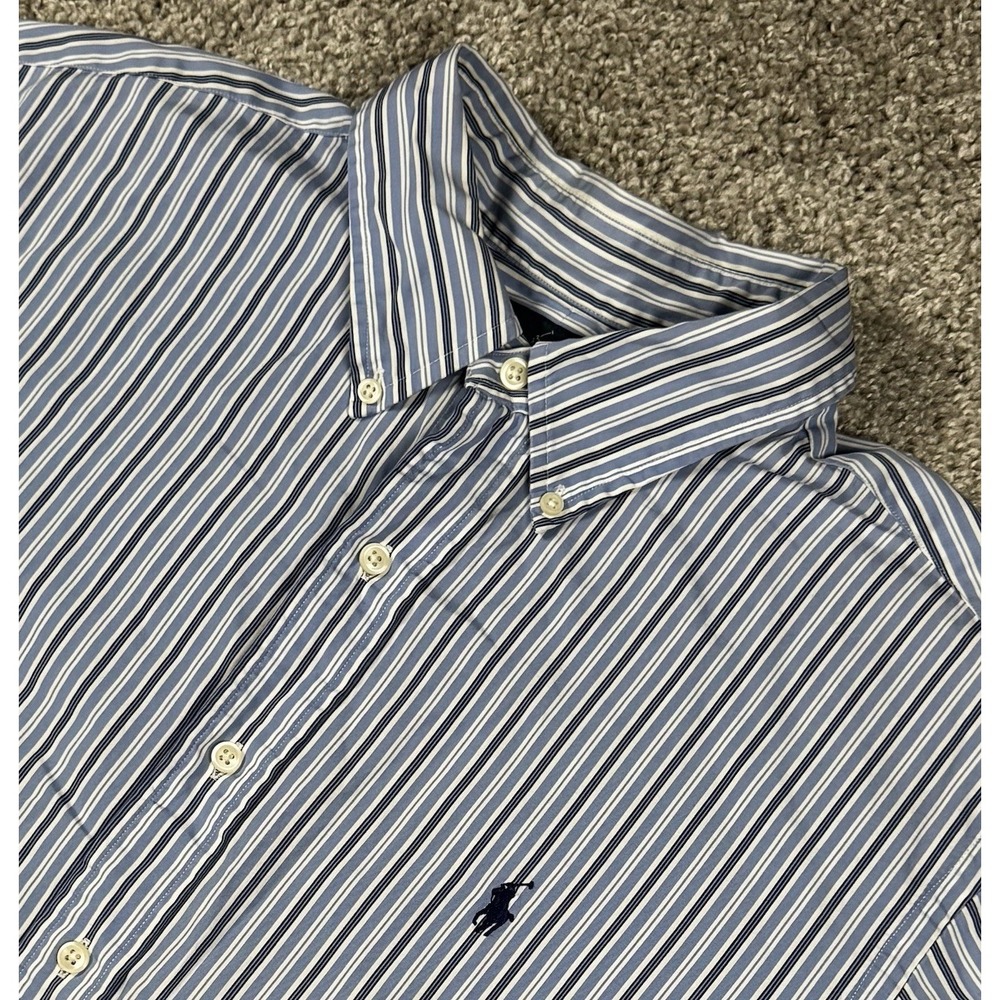 Ralph Lauren Classic Fit Mens Long Sleeve Button Down Shirt Blue Stripe Pony XL